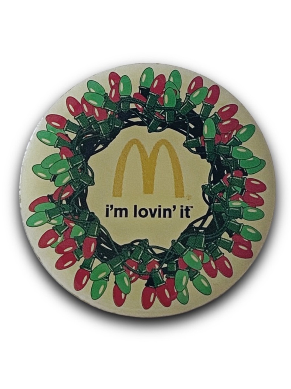 McDonald’s Pin I’m Lovin’ It Christmas Lights 2006 Red & Green Round Lapel Pin